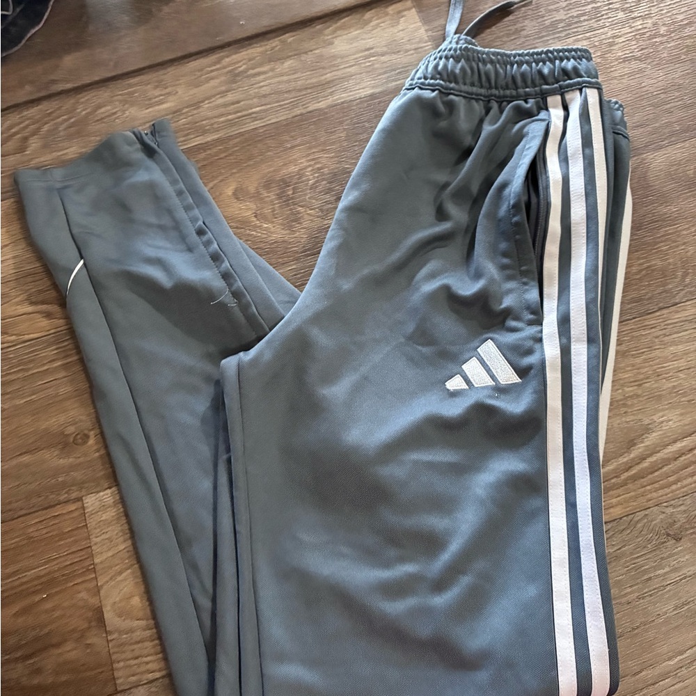 adidas Kids Gray Track Joggers with White Three Stripes